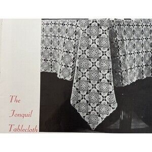 1940's Mid-Century Crochet Pattern Irish Lace Tulip Tablecloth 55x75"